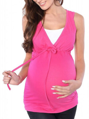 Majica za nosečnost in dojenje brez rokavov - Živo roza